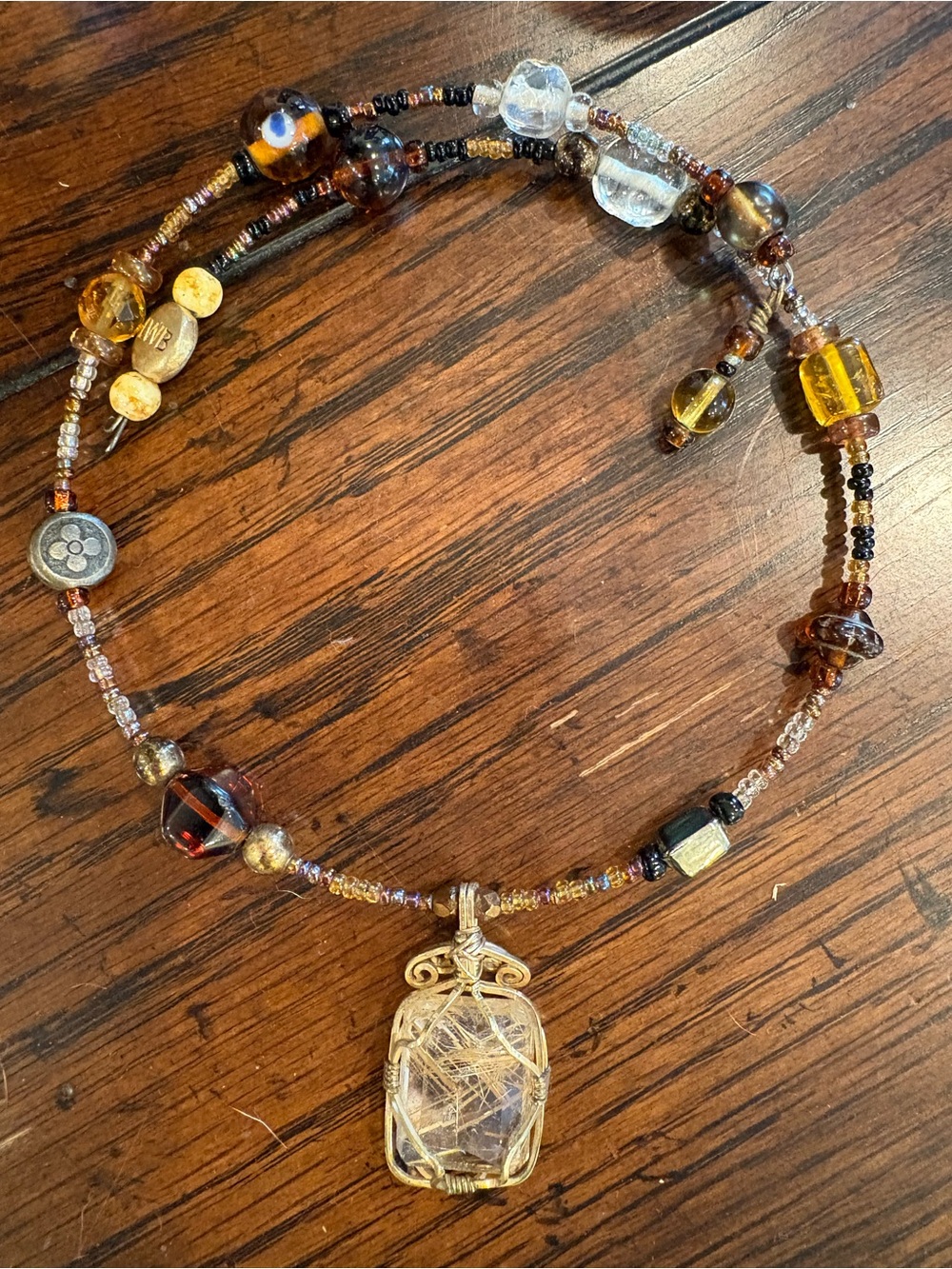 LWB Rutilated Quartz Beaded Choker Wire Wrapped Necklace